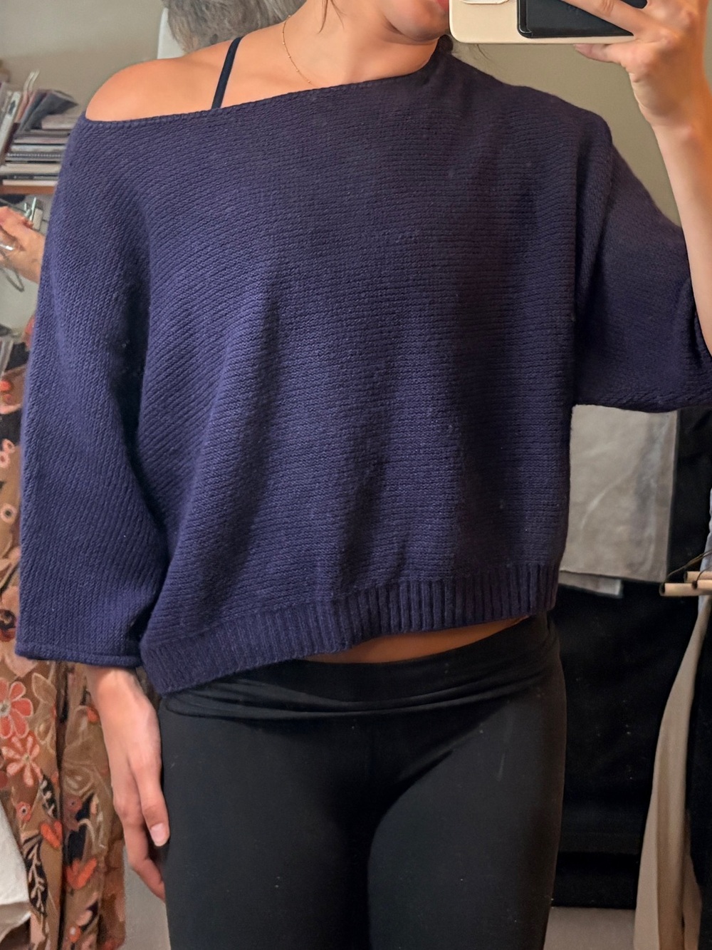 Relaxed Off-Shoulder purple / navy Women’s Sweater